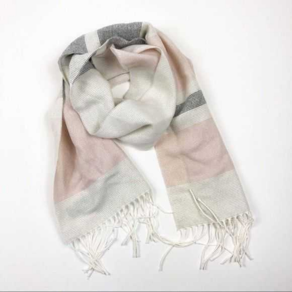 CEJON Shawl Scarf Pink Striped Fringe Italian Rectangle NEW